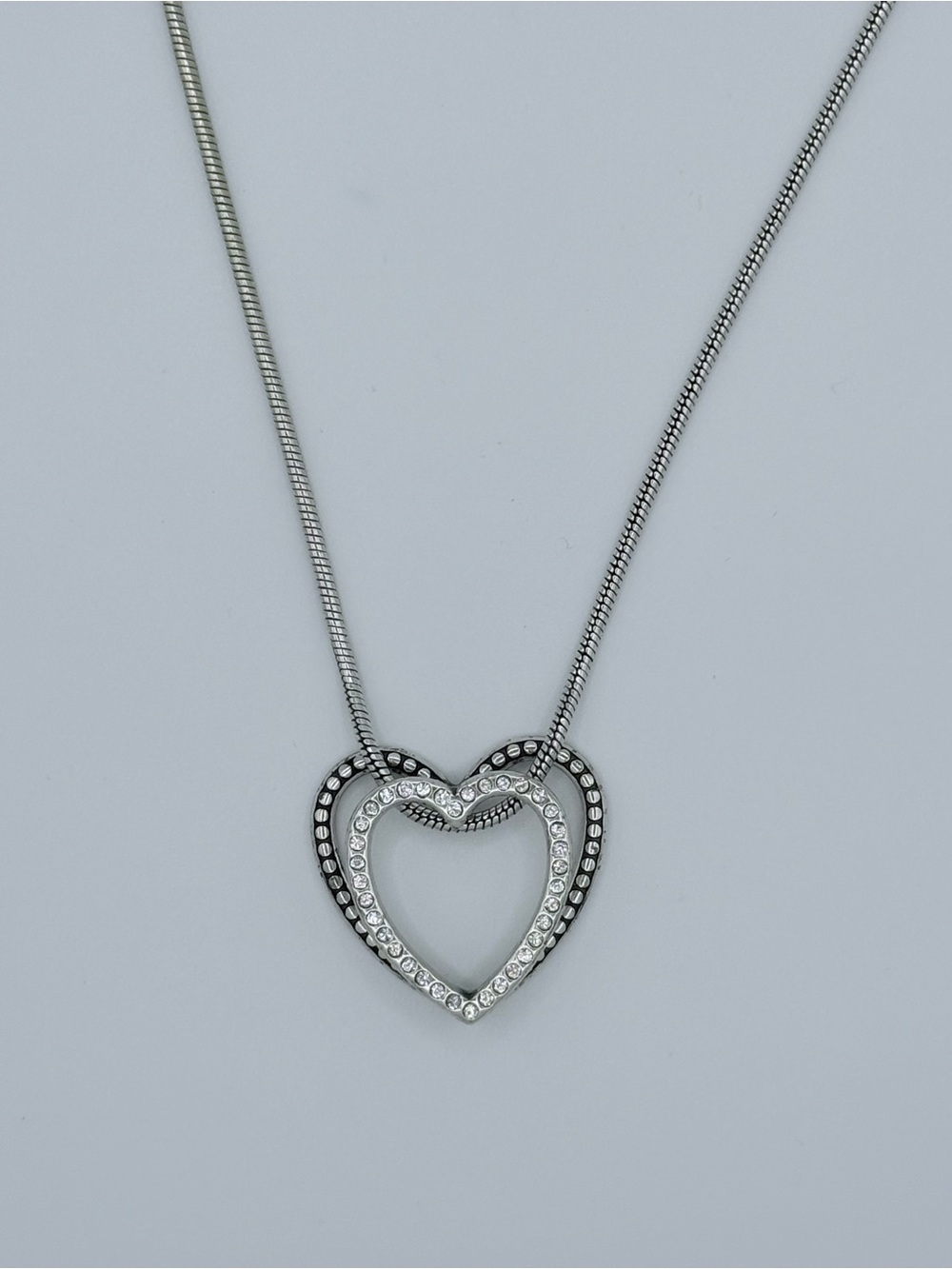 RETIRED BRIGHTON sterling silver Heart Pendant Necklace with Crystal Accents